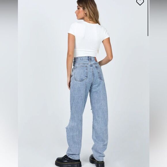 Princess Polly 8 Holly Asymmetric Rip Leg Jeans Light Wash Denim Baggy New‎ - Picture 12 of 12